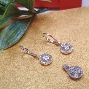 QVC Sparkling Silver and White Earring Set